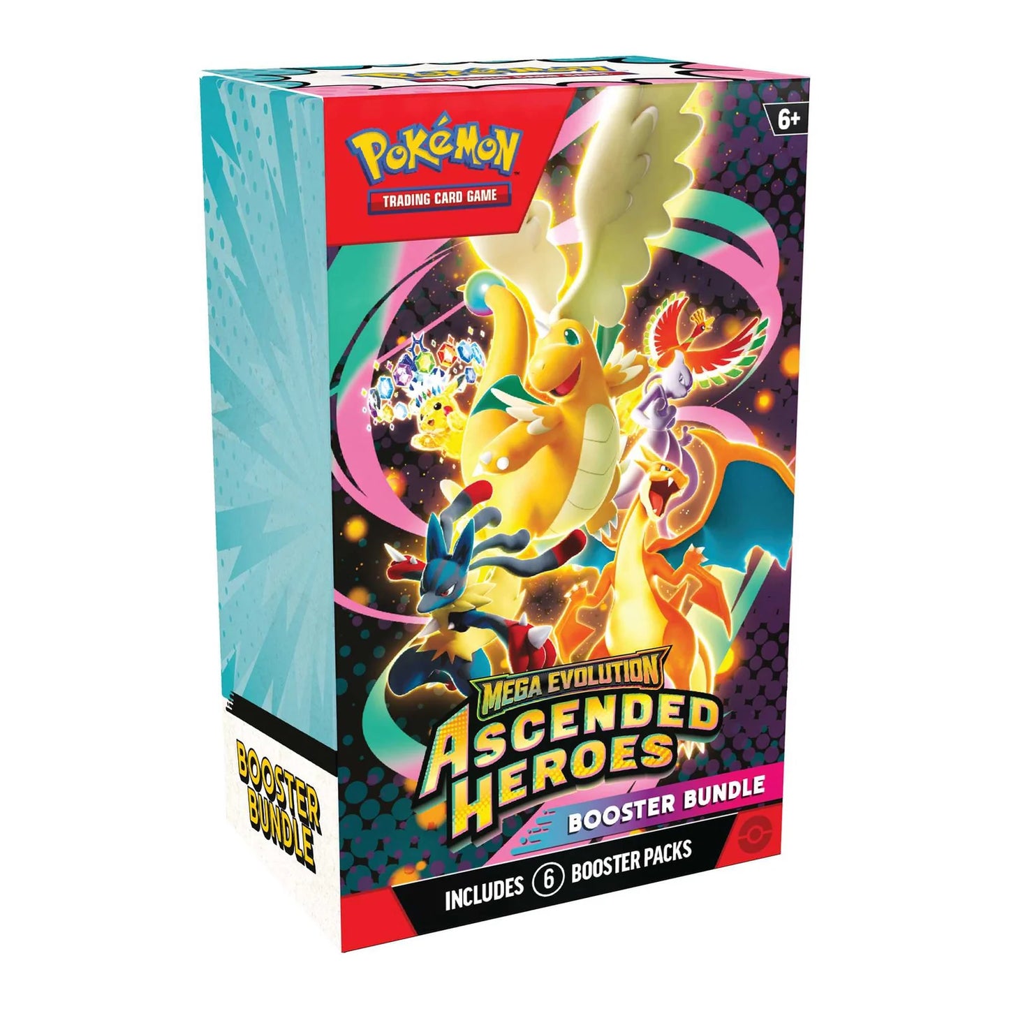 Pokémon Mega Evolution Ascended Heroes booster bundle packaging on a white background